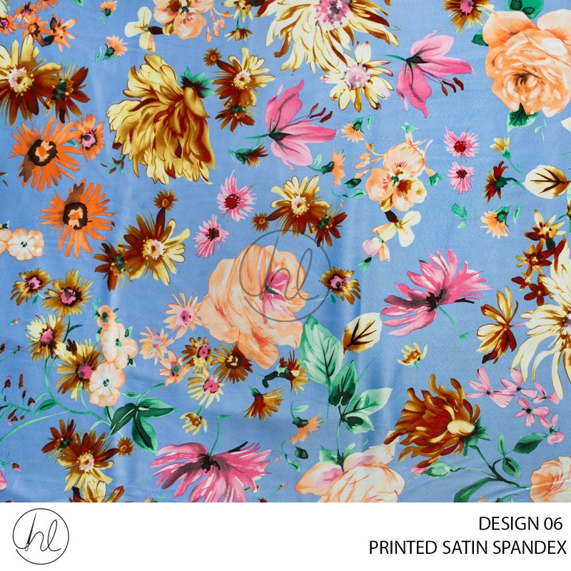 Printed 50D Satin Spandex 51 Blue Design 06 150cm Per M