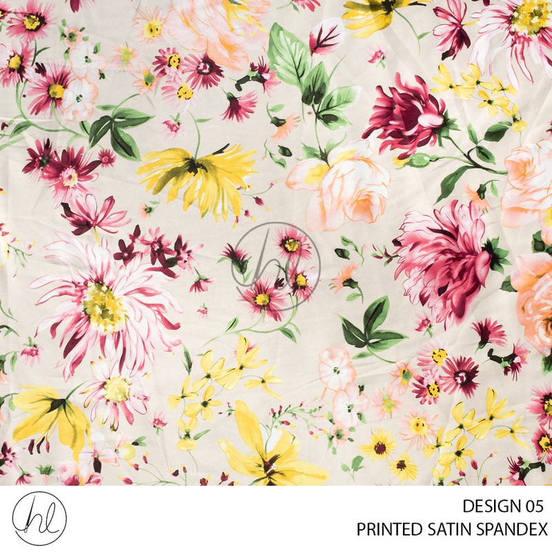 Printed 50D Satin Spandex 51 Cream Design 05 150cm Per M