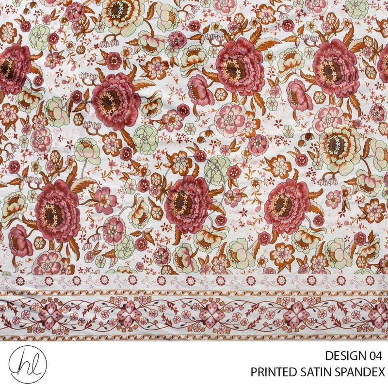 Printed 50D Satin Spandex 51 Off White Design 04 150cm Per M
