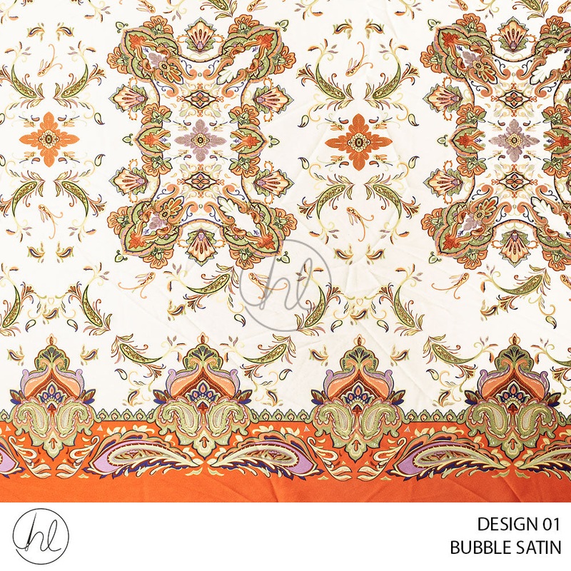 Printed Bubble Satin 56 Cream Design 01 150cm Per M