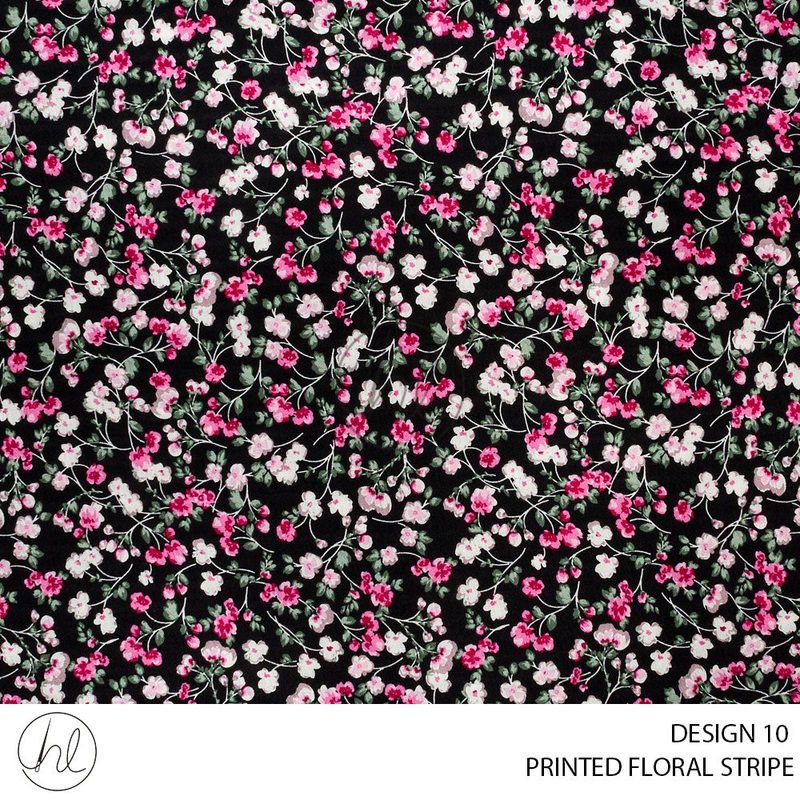 Printed Floral Stripe 51 Black Design 10 150cm Per M