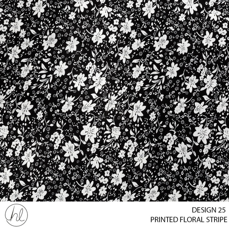 Printed Floral Stripe 51 Black Design 25 150cm Per M