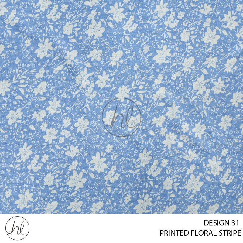 Printed Floral Stripe 51 Blue Design 31 150cm Per M