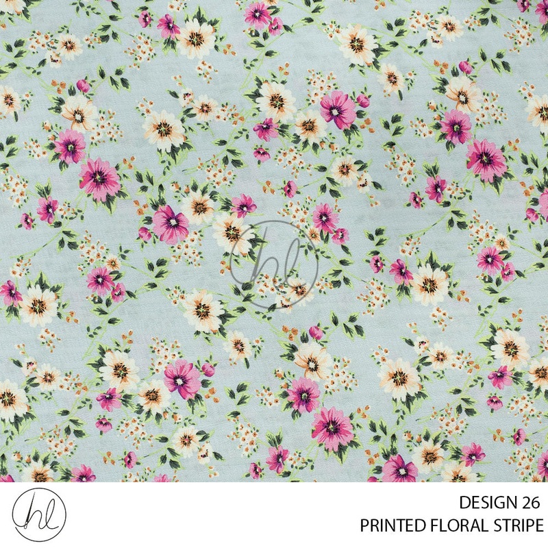 Printed Floral Stripe 51 Light Blue Design 26 150cm Per M