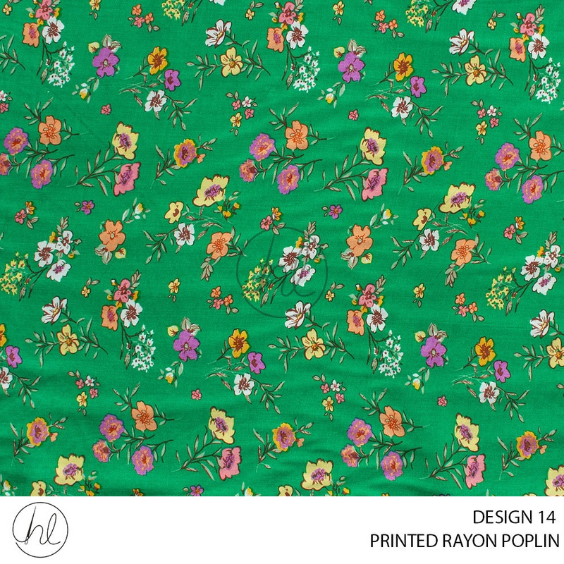 Printed rayon Poplin 51 Green Design 14 145cm Per M