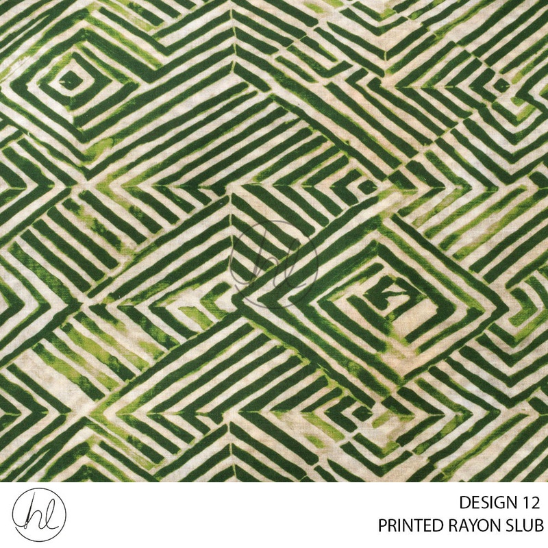 Printed Rayon Slub 56 Green Design 12 140cm Per M