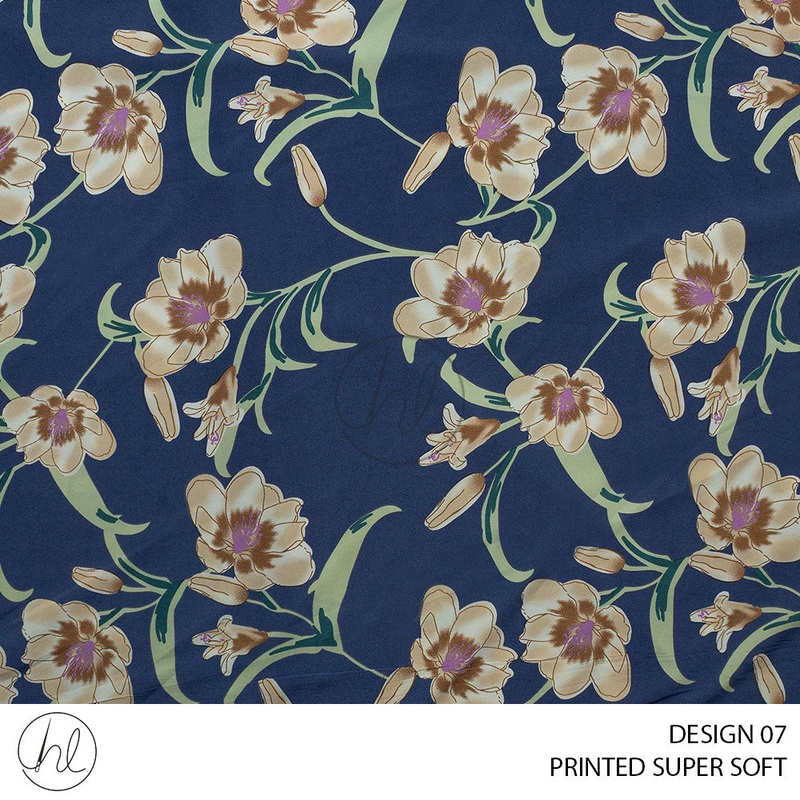 Printed Super Soft 51 Blue Design 07 150cm Per M