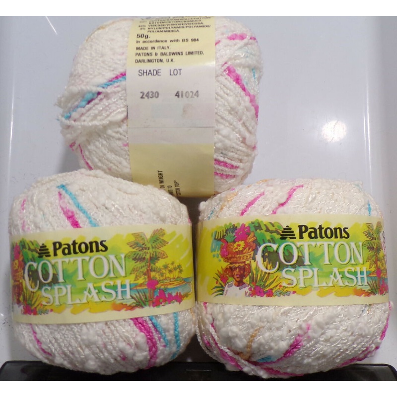 Patons 'Color Splash' Natural w/Multi-colored Accents; Cotton; Lot of 3 Balls