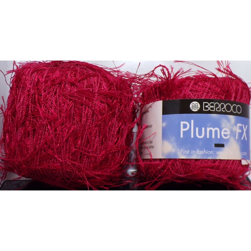 Berroco 'Plume FX' Red; Eyelash; 1 Full Ball & 1 reclaimed. Made in France.