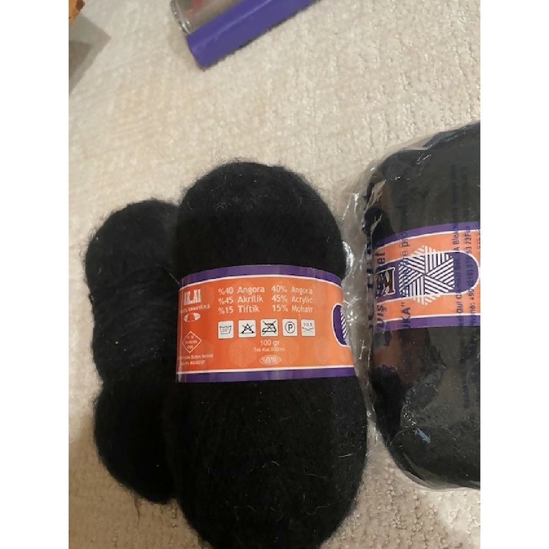 Black Angora/Acrylic Yarn Pack