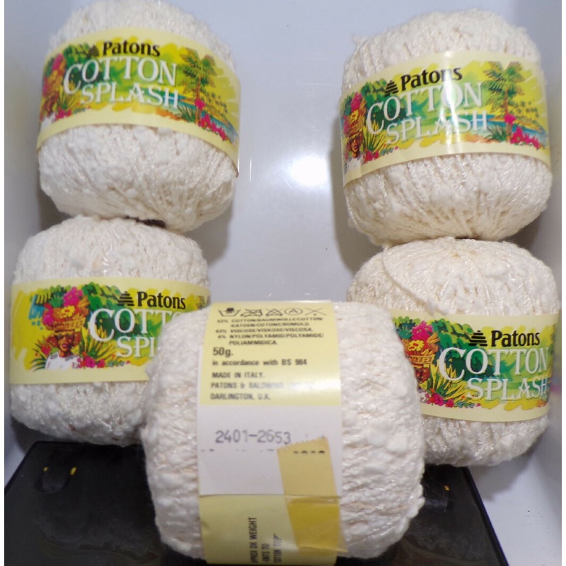 Patons 'Color Splash' White; Cotton; Lot of 5 Balls