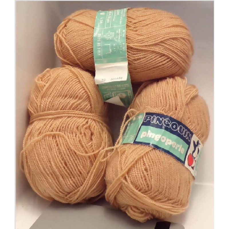 Pingouin Pingoperle Beige 3ply; Lot of 3; Made in France; Vintage