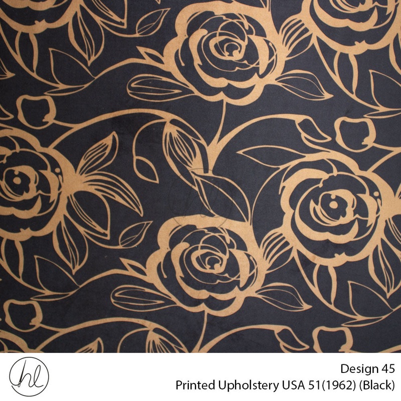 USA Printed Upholstery 51 Design 45 Black 140cm Wide Per mt