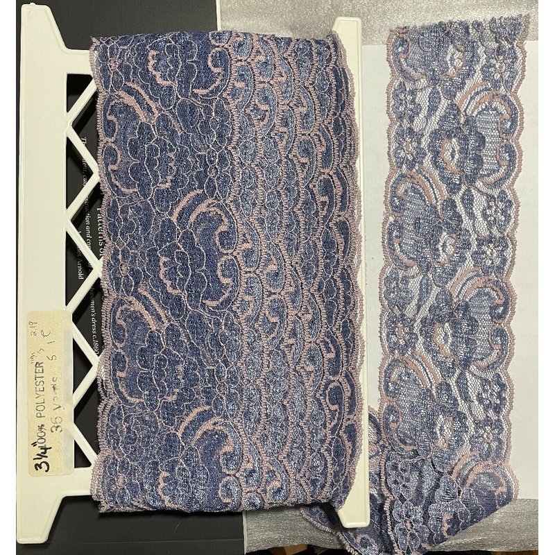 3 1/4" Periwinkle/Light Pink Flat Galloon Lace