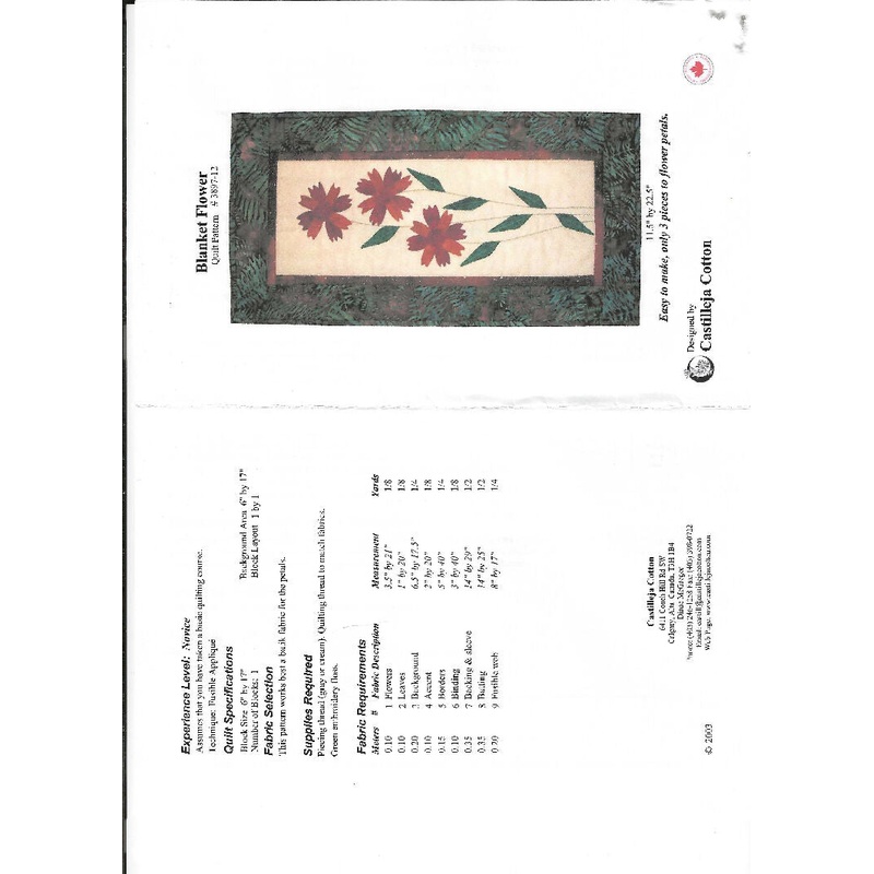 Blanket Flower quilt pattern for 11.5"x22.5" quilt, only 3 pieces to flower petals