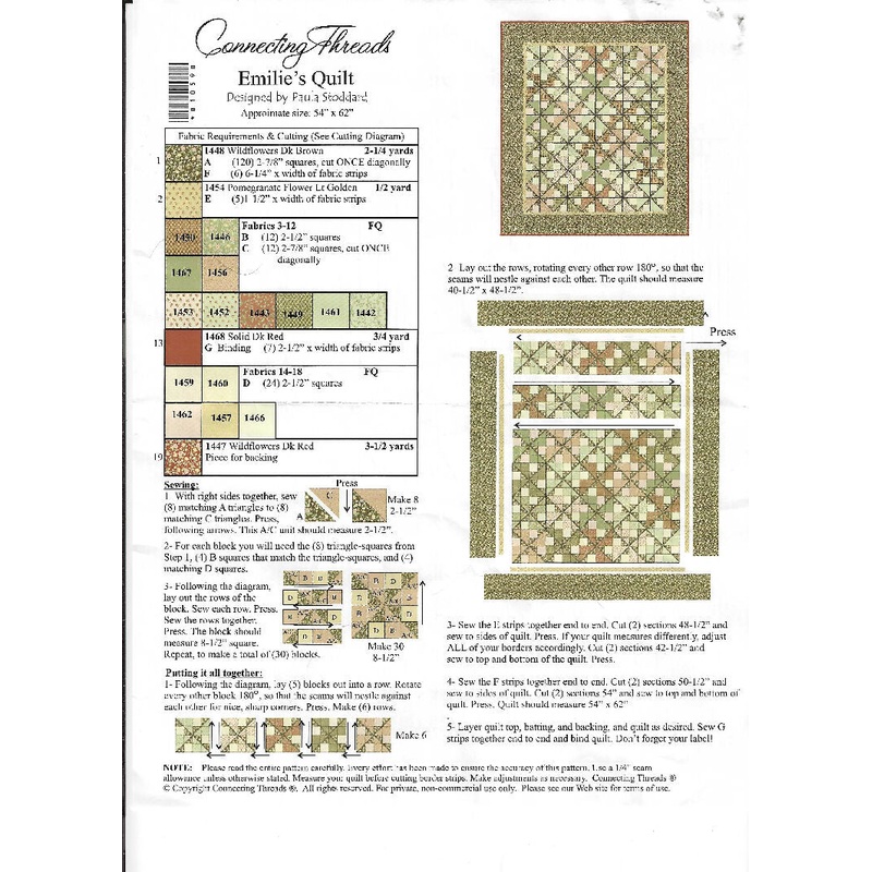 Emilie's Quilt by Connecting Threads quilt kit for 54"x62" quilt with fabric