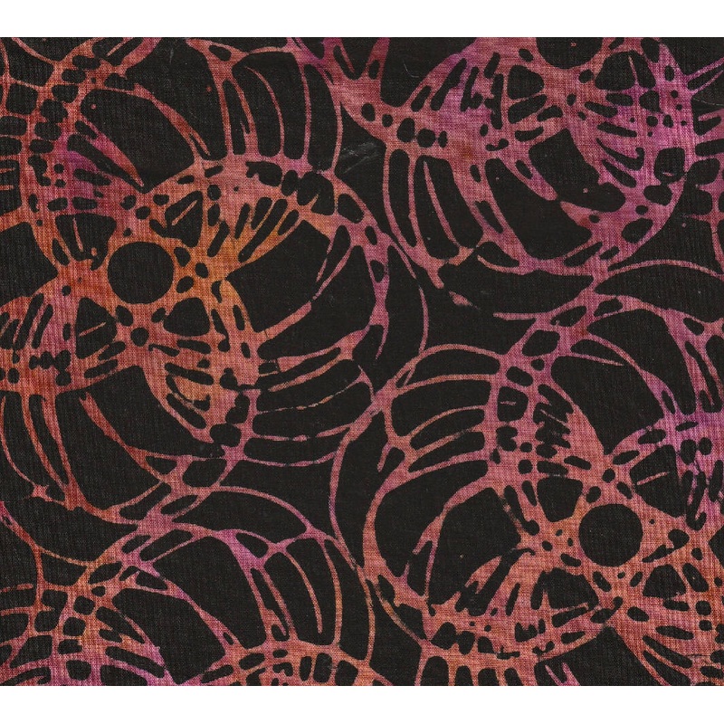 FABRIC Purple Orange Spiral Batik on Black 2 yards