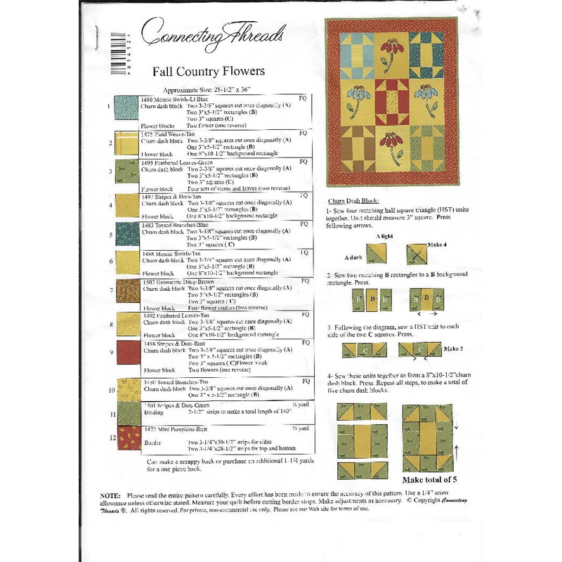 Fall Country Flowers quilt kit by Connecting Threads for 28.5"x36" quilt with fabric