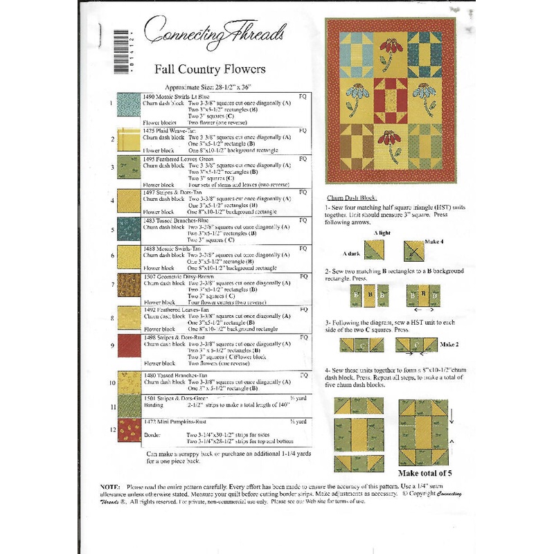 Fall Country Flowers Wall-hanging kit for 28.5"x36" quilt by Connecting Threads
