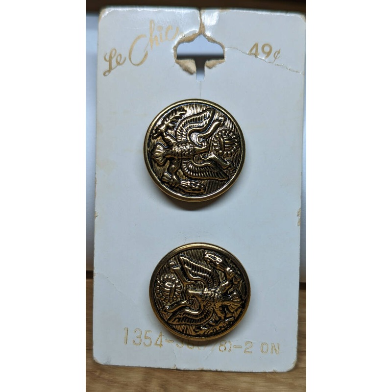 Le Chic Vintage Gold Toned Metal Eagle Shank Button 7/8" - Set of 2
