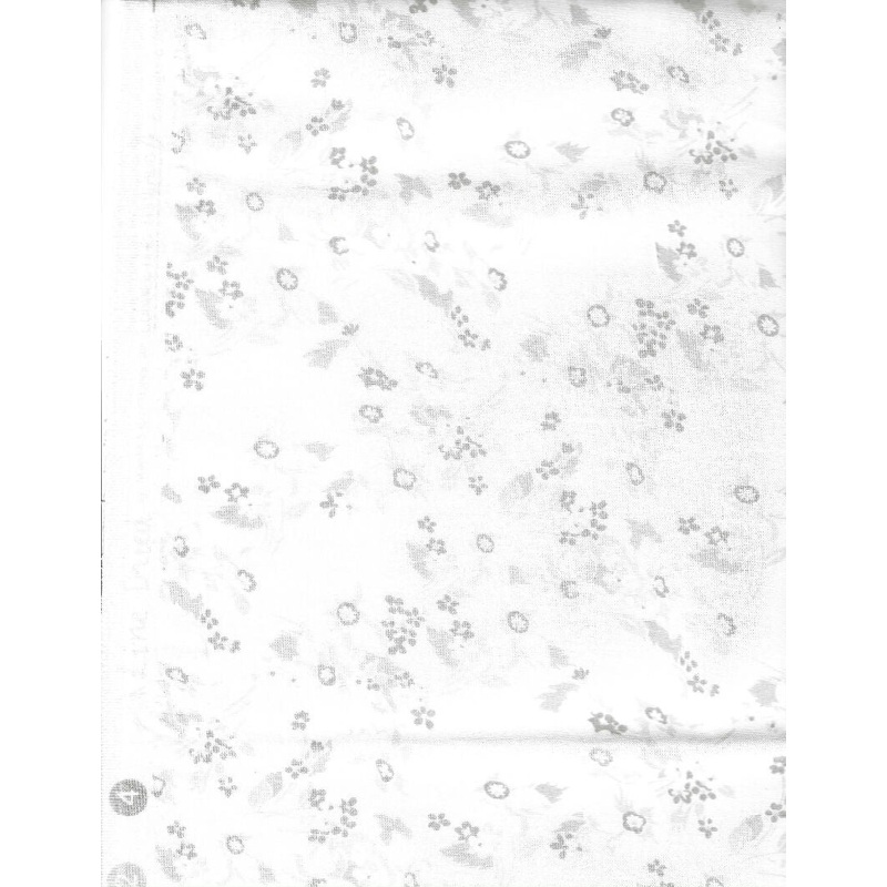 Line Dried by Connecting Threads Gray Flowers on White Fabris - 40 inches
