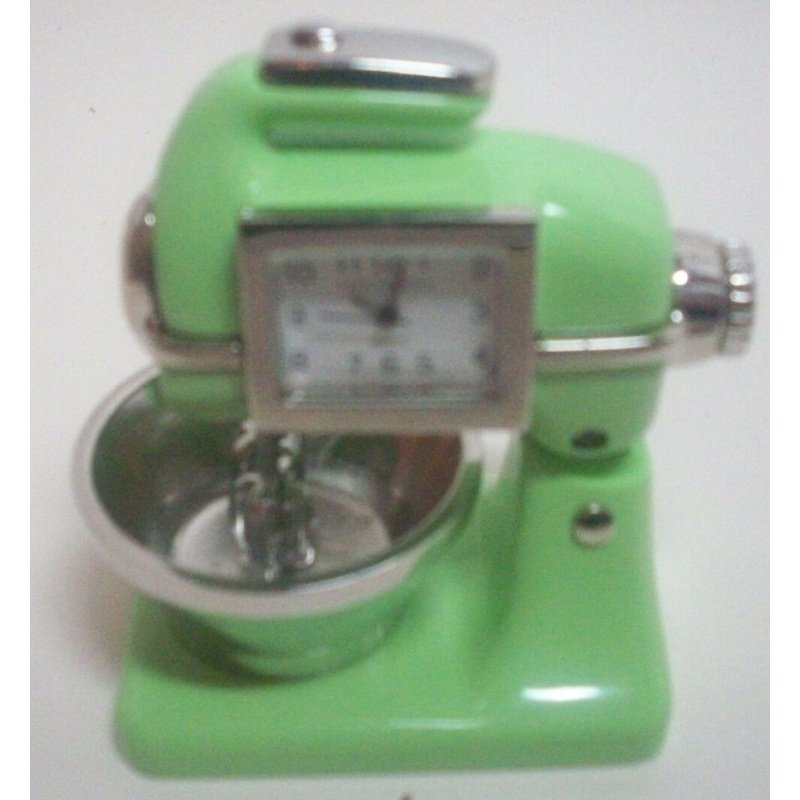 Mini Mixer with clock, 3"x3", heavy green metal to be used as a weight