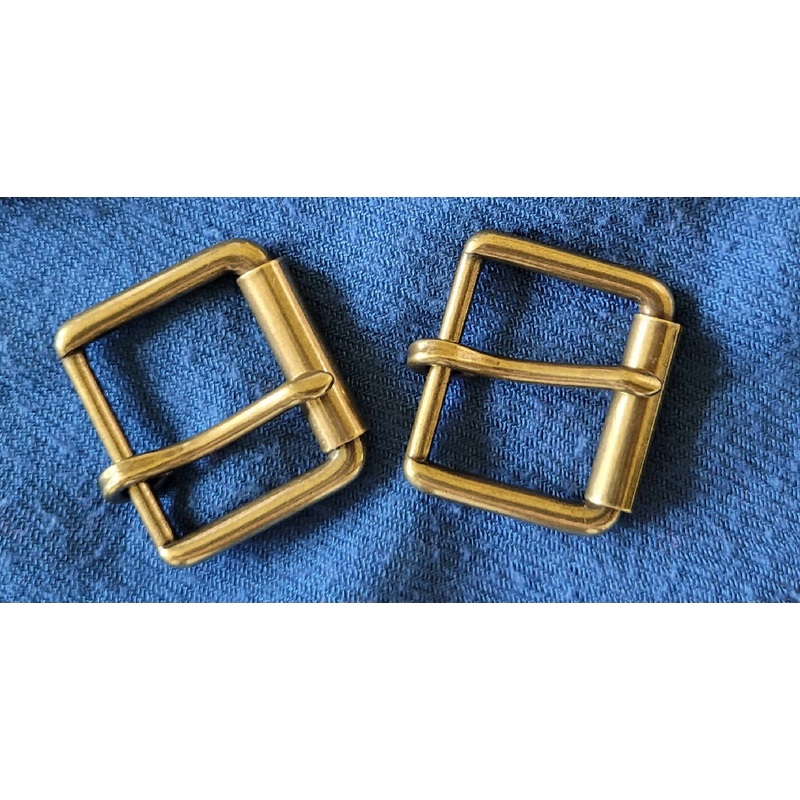 Set of two brass tone metal buckles - 1 1/4" wide