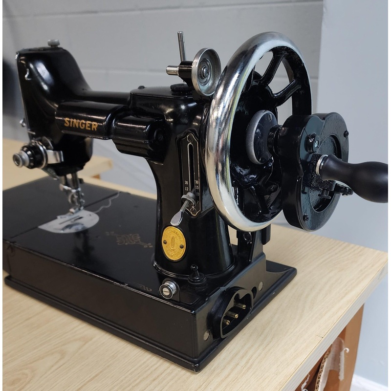 Used Sewing Machine - 1946 Hand Crank Singer 221  Vintage Featherweight with Extras