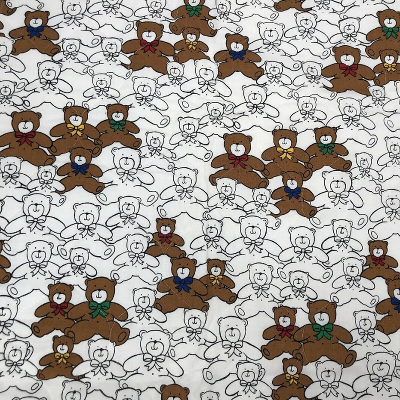 Vintage 80s Quilted Cheaters Quilt Padded Teddy Bear Fabric 1 yd + 5" x 44"