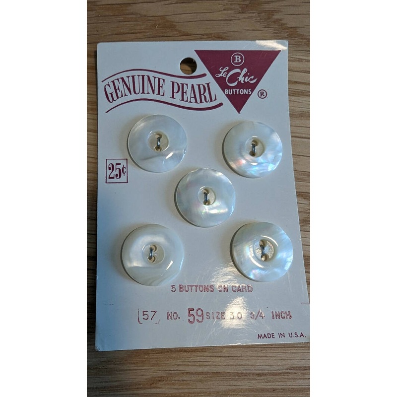 Vintage Le Chic Genuine Pearl 3/4" Round Buttons - Set of 5