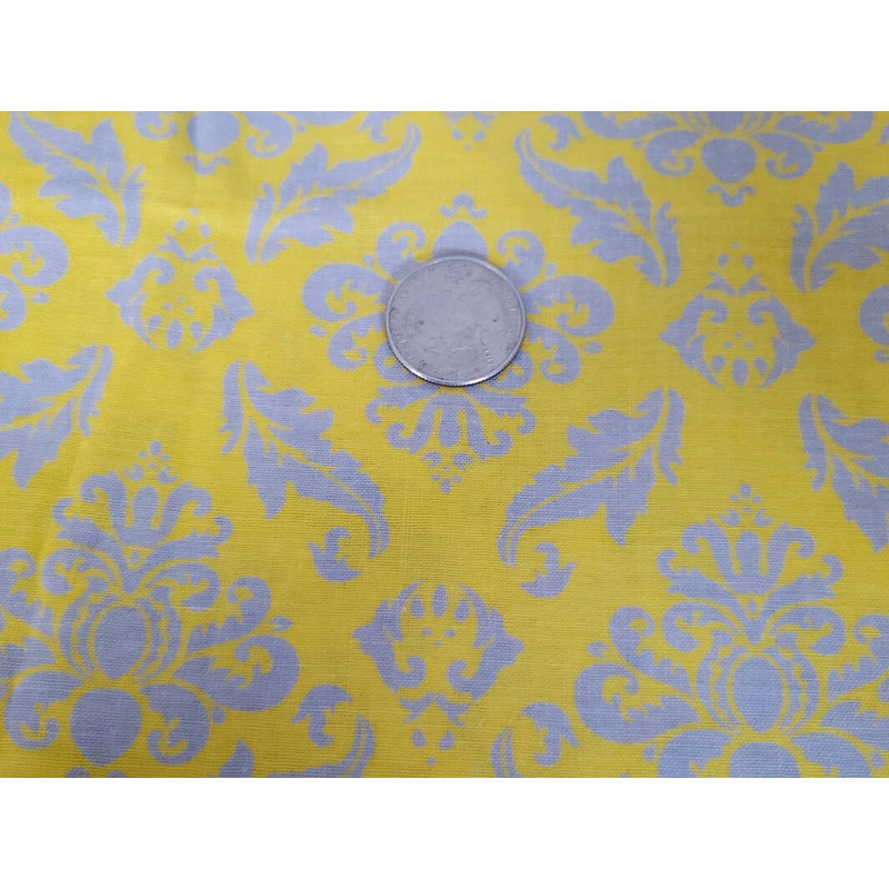 Cotton Fabric in Yellow am& Grey Damask - 2 YDS