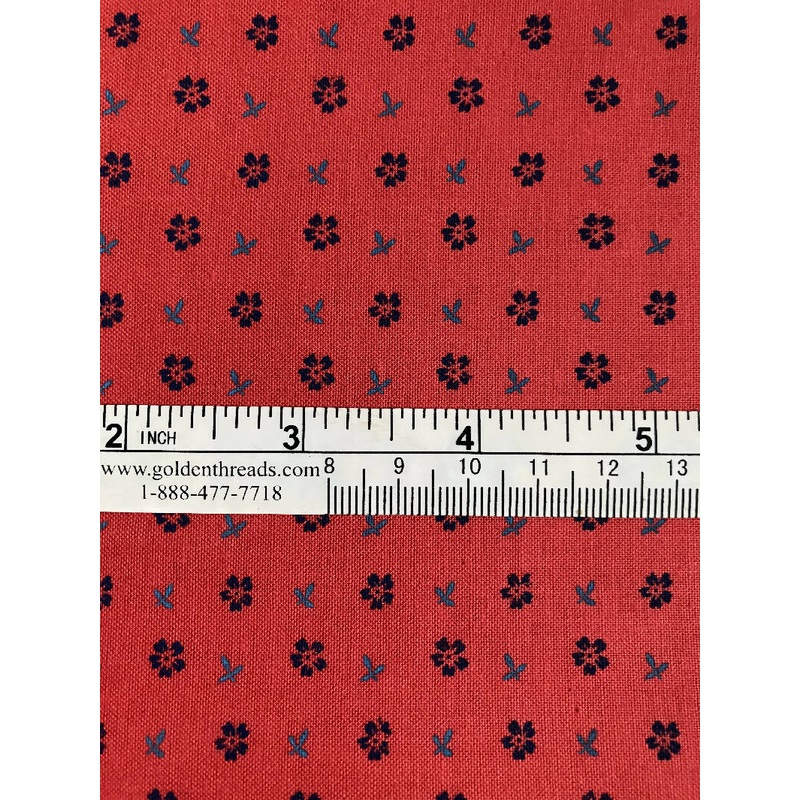 FABRIC Classic Cotton Mini Blue Flowers on Red 1yard x 44 #15