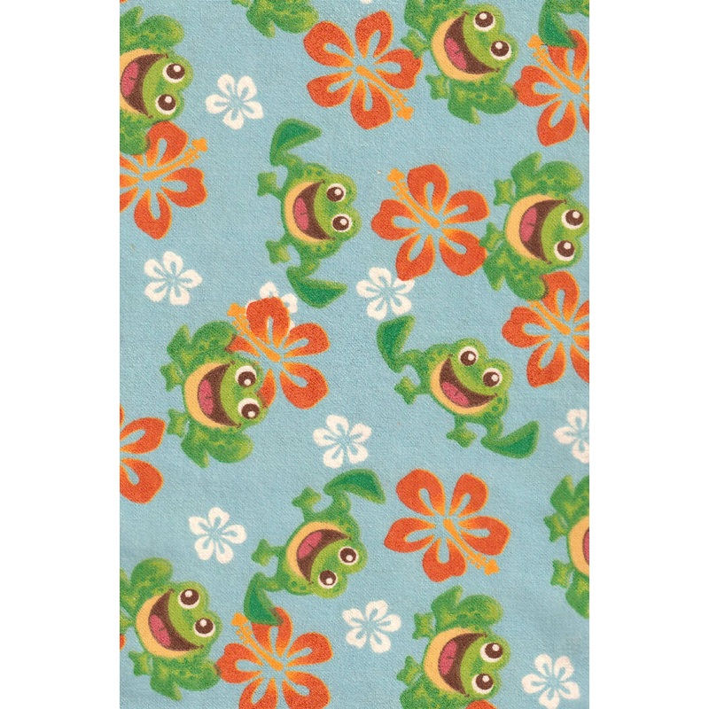 FABRIC Flannel Hawaiian Frogs Hibiscus on Blue 4 yards #24f