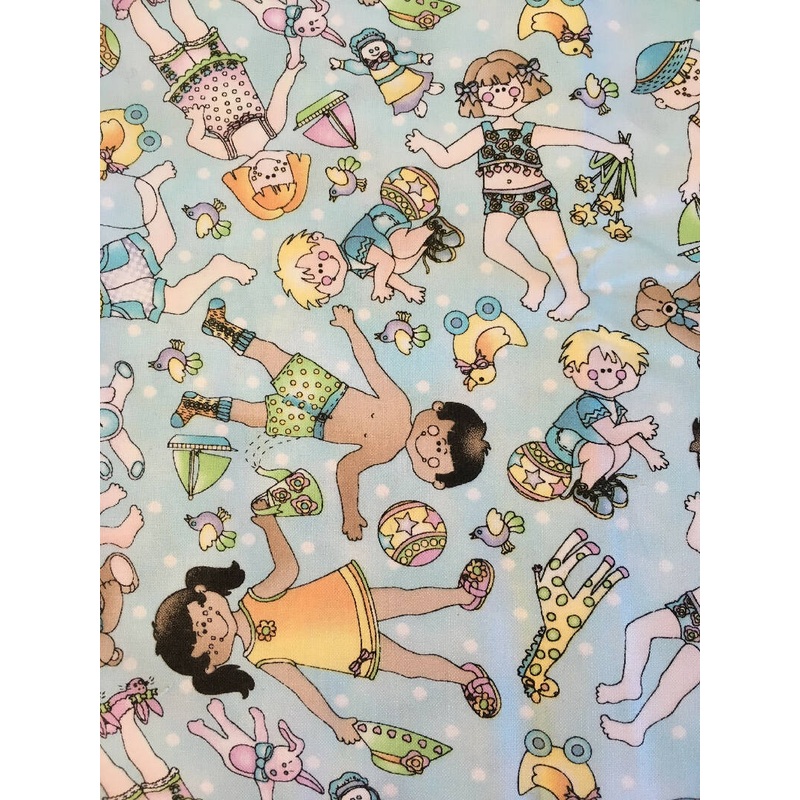 FABRIC Wee Kids on Light Blue Remnants