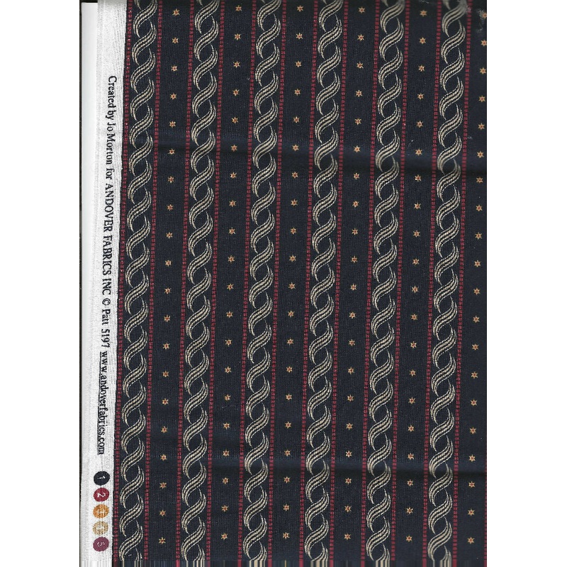 Gold and red designs on blue background created by Jo Morton for Andover Fabrics - 1.00 yard cotton