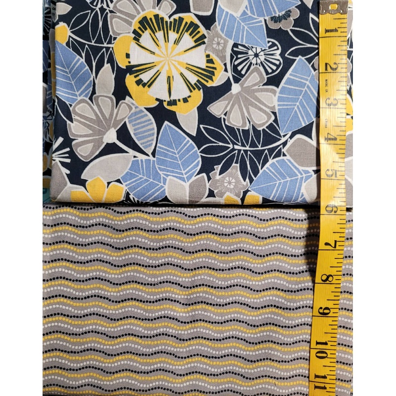 Gray/blue/gold quilting cotton bundle- 2 fabrics, 2 yards
