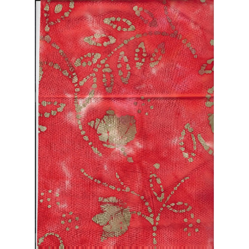 Green Leaves on Salmon Red fabric - 1 yard