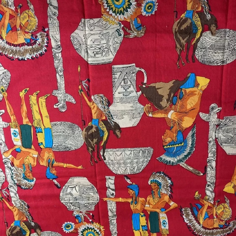 Native American Fabric 1/2 Yard 42 X 19 Totem Pole Red