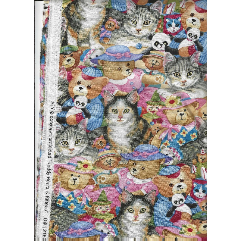 Teddy Bears & Kittens by Aly - 1 yard fabric