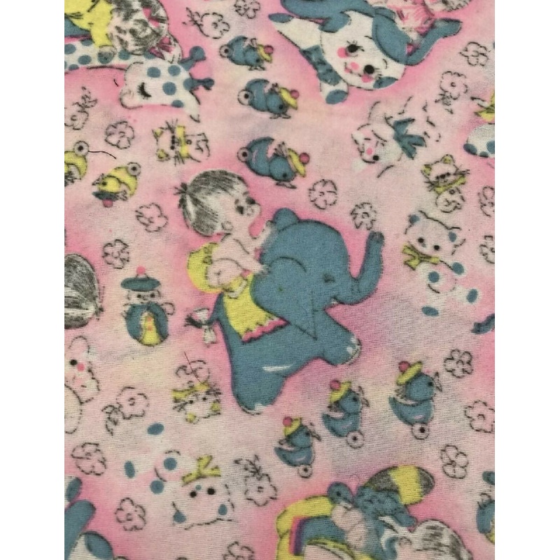 Vintage 70s/80s Nursery Baby Flannel Fabric Pink Blue Yellow Baby Animals 2 Yards