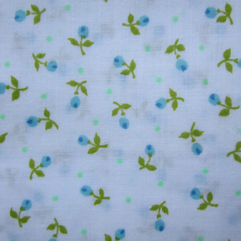 Vintage Cotton-Poly Blend Fabric, Blue Floral + Polka Dots, 32 x 25