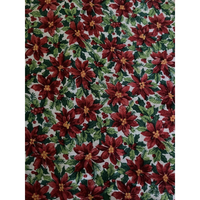 1 Yard Red/Green Poinsettia Fabric 45" wide