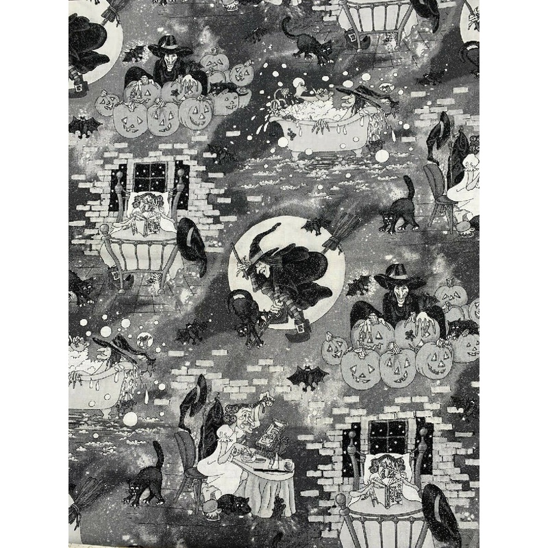 2006 Halloween Gray Novelty Sewing Fabric Ghosts Bats Witch Witches 3 yards