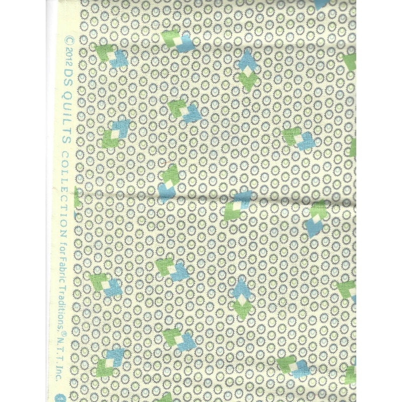 DS Quilts Collection for Fabric Traditions Blue Circles on Lime Green Fabric - 1 yard cotton