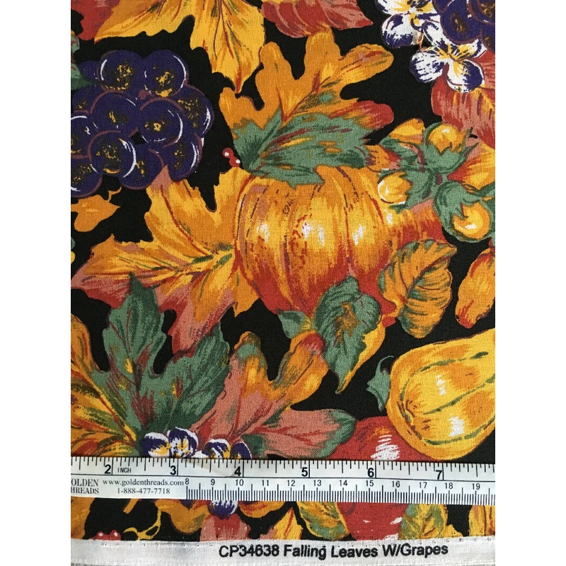 FABRIC Falling Leaves with Grapes 1 yard 100% Cotton