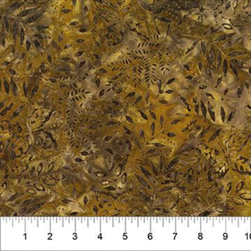 PAINTED LEAVES GREEN UMBER Batik