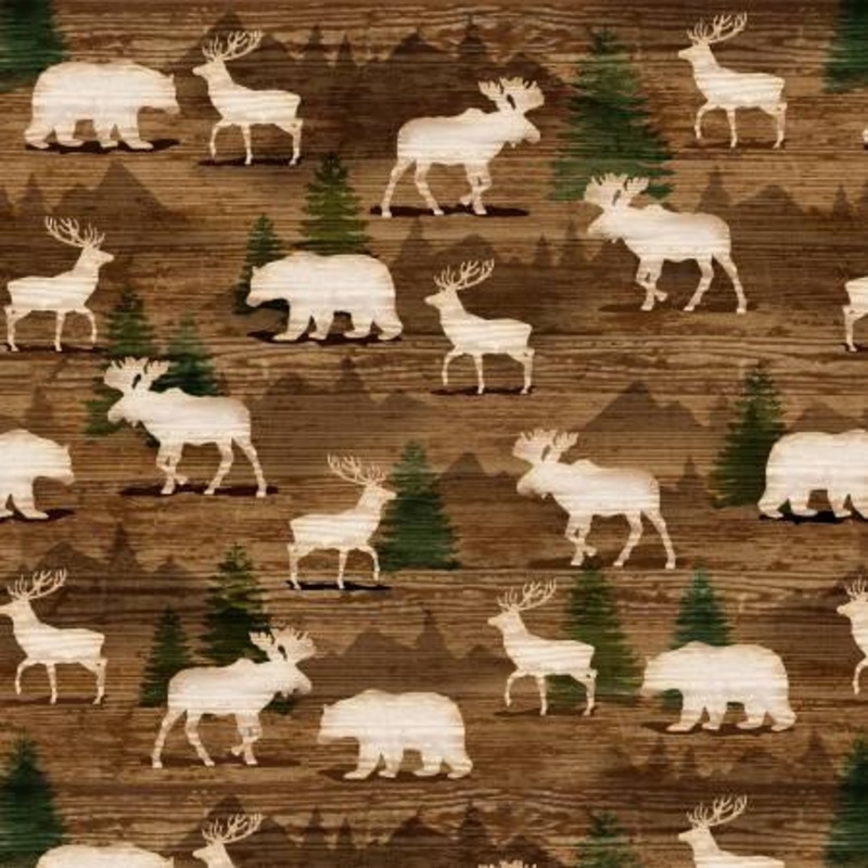 Pine Cone Lodge Brown Moose, Bears & Deer Flannel