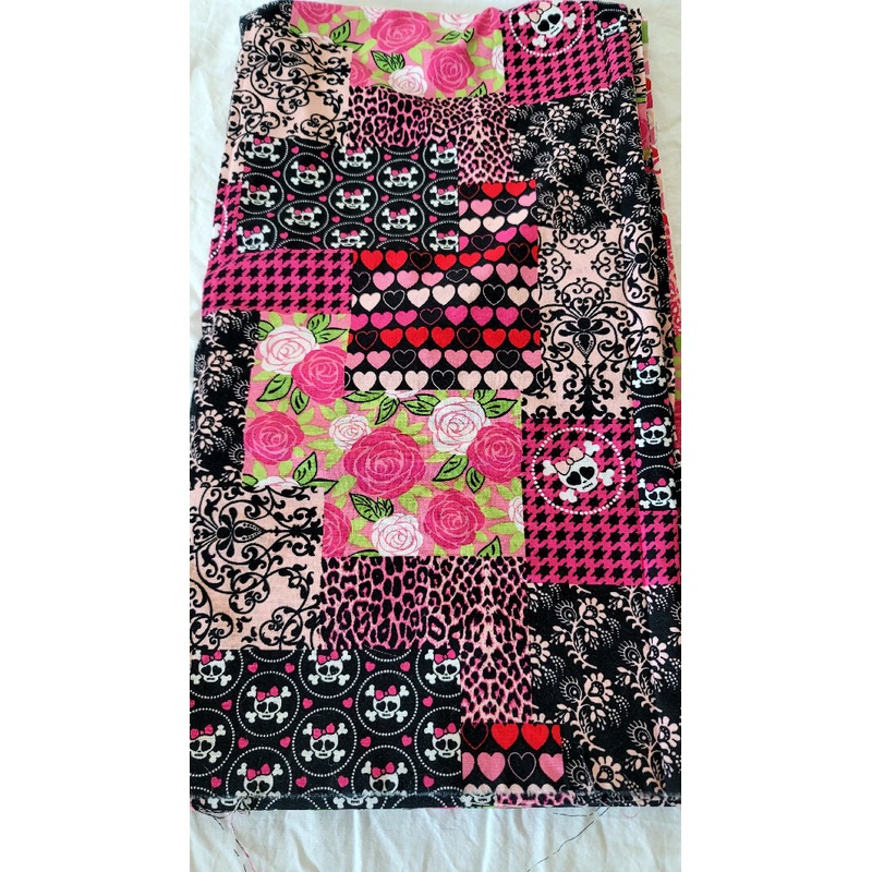 Pink Skull and Roses Cotton Fabric 1 2/3 Yards