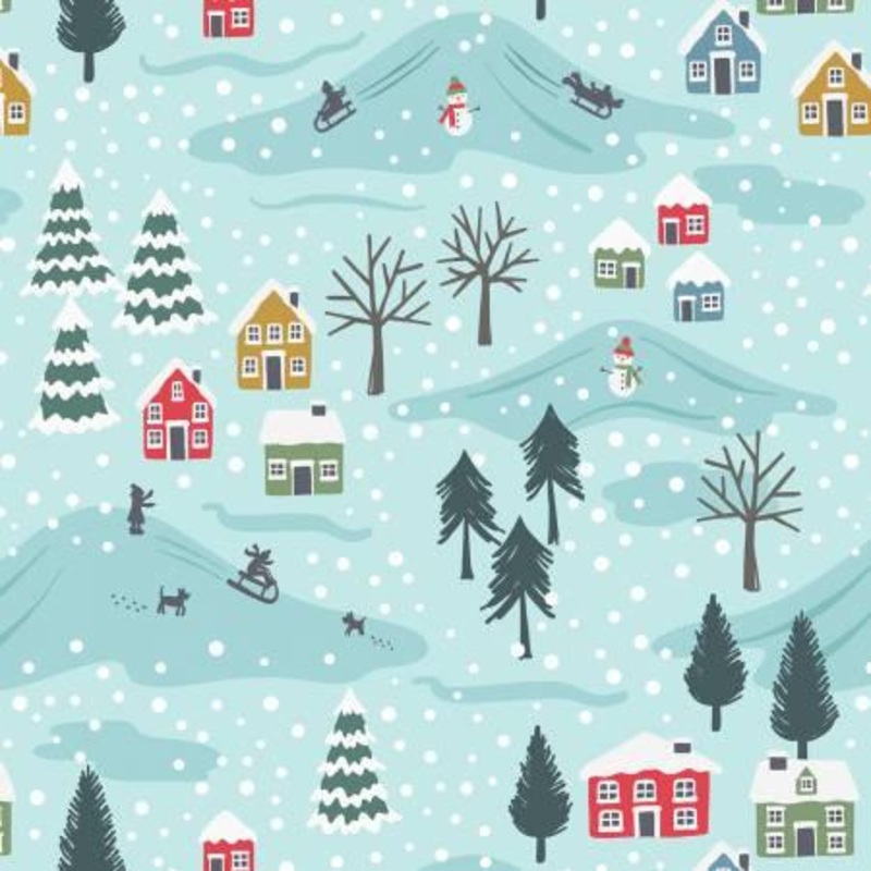 Snow Day on icy blue on flannel