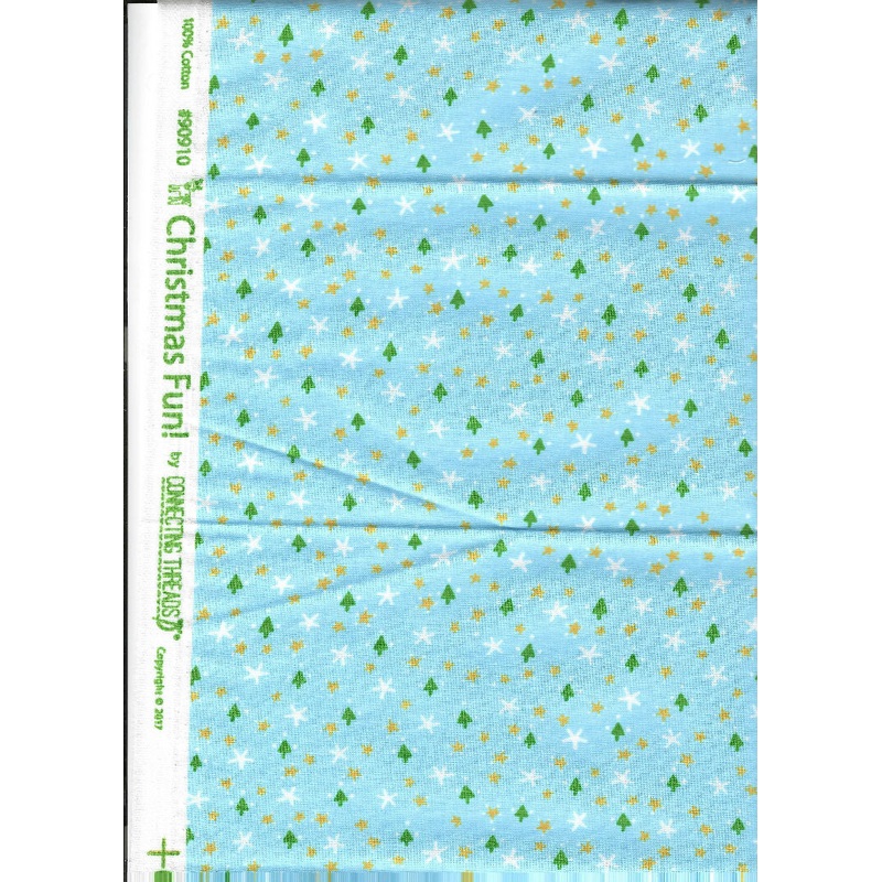 Trees and Stars on Blue cotton Fabric - Christmas Fun! by Connecting Threads - 0.75 Yards